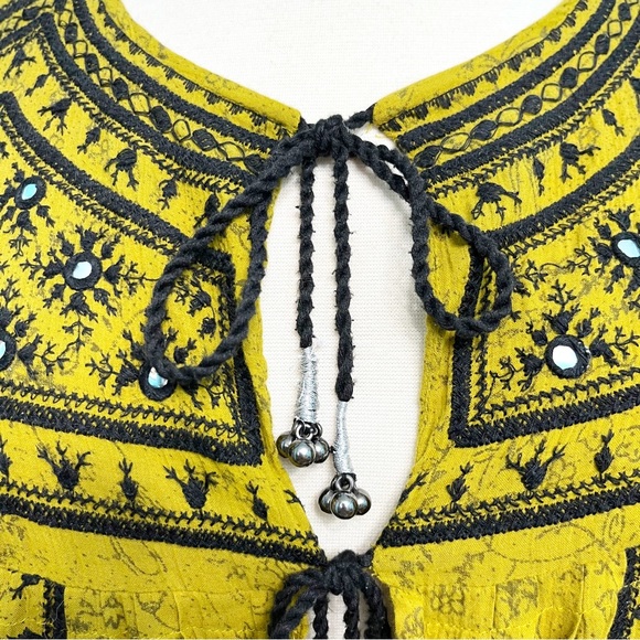 free people | twilight folk embroidered jacket tie-front closure chartreuse s - Picture 11 of 16